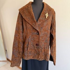 Vintage 90s CMC Moda Int’l Brocade Jacket Brown Shawl Collar XL